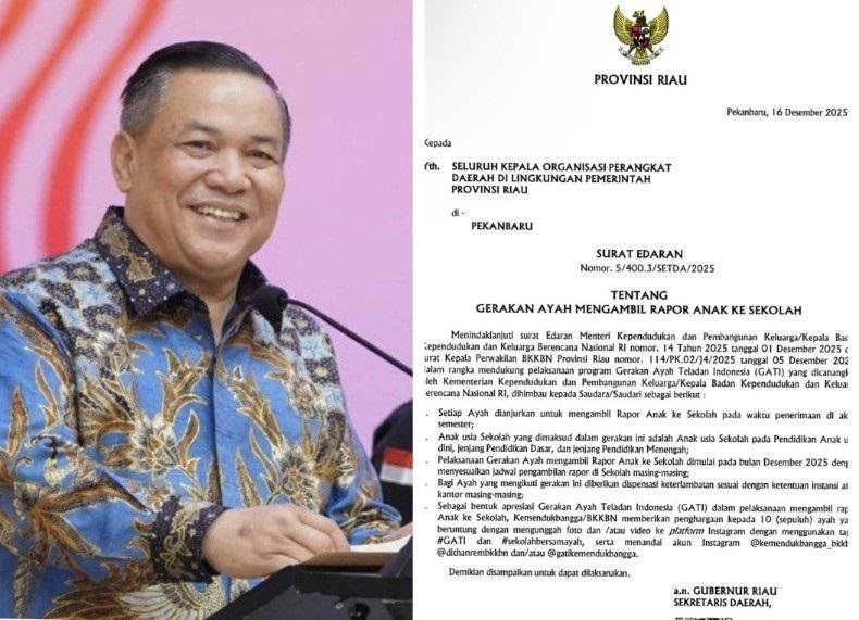 ASN Riau Boleh PDT, Pemprov Riau Dukung Gerakan Ayah Mengantarkan Anak di Hari Pertama Sekolah
